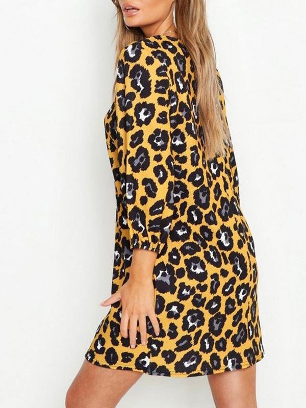 Leopard Print Long Sleeve Casual Dress - Mini Dresses - INS | Online Fashion Free Shipping Clothing, Dresses, Tops, Shoes - 19/07/2021 - 20-30 - Category_Mini Dresses