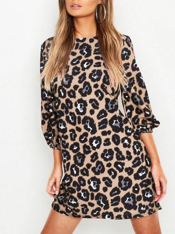Leopard Print Long Sleeve Casual Dress - Mini Dresses - INS | Online Fashion Free Shipping Clothing, Dresses, Tops, Shoes - 19/07/2021 - 20-30 - Category_Mini Dresses
