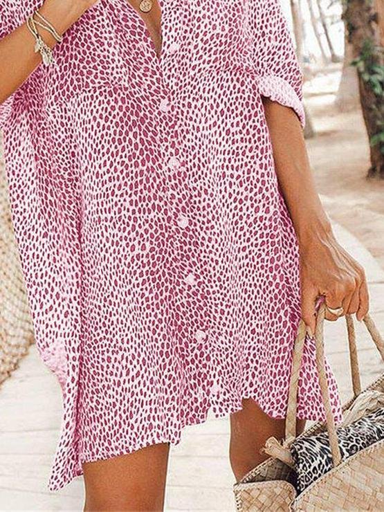Leopard Print Long Sleeve Mini Shirt Dress - Mini Dresses - INS | Online Fashion Free Shipping Clothing, Dresses, Tops, Shoes - 15/06/2021 - Category_Mini Dresses - Color_Gray