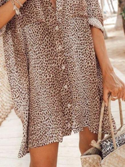 Leopard Print Long Sleeve Mini Shirt Dress - Mini Dresses - INS | Online Fashion Free Shipping Clothing, Dresses, Tops, Shoes - 15/06/2021 - Category_Mini Dresses - Color_Gray
