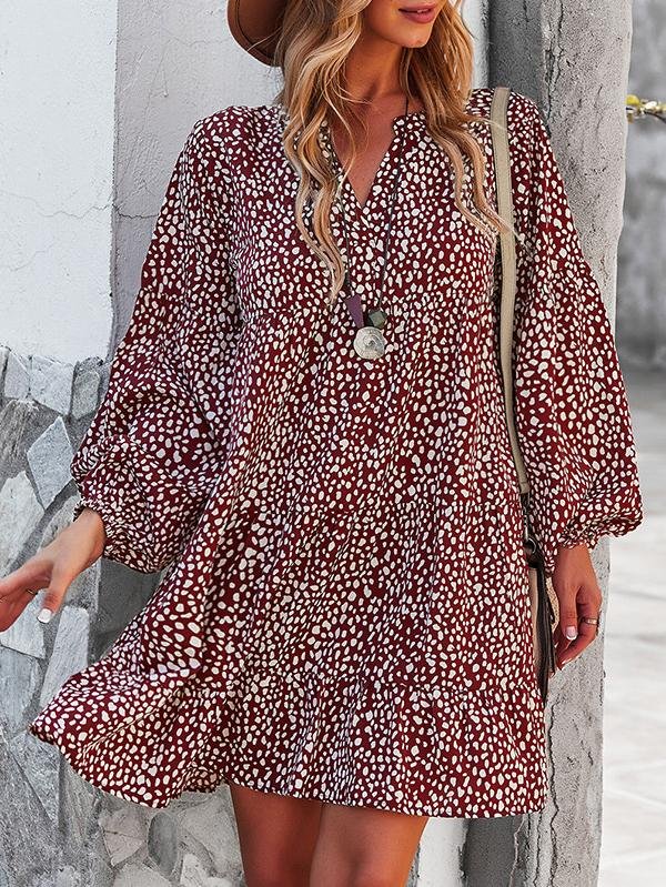 Leopard Print Long-sleeved Casual Holiday Loose Dress - Mini Dresses - INS | Online Fashion Free Shipping Clothing, Dresses, Tops, Shoes - 12/07/2021 - 30-40 - color-black