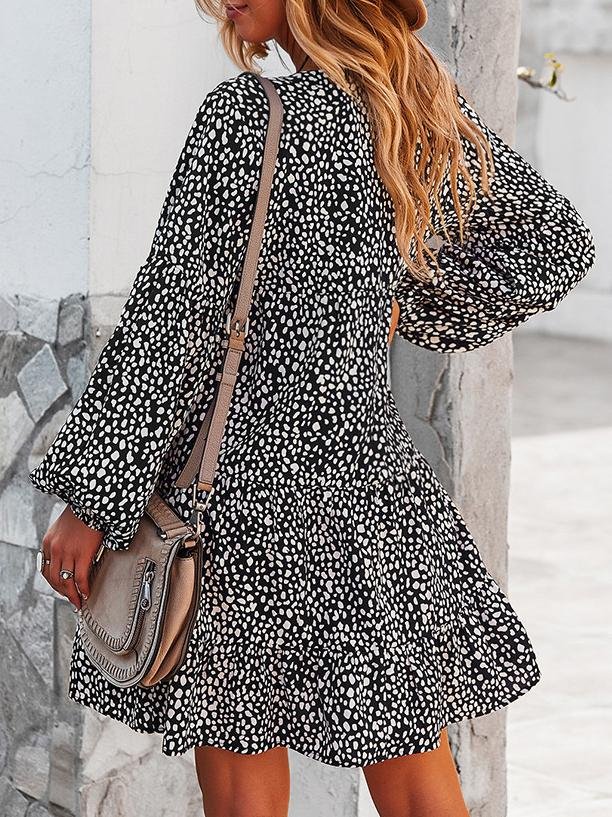 Leopard Print Long-sleeved Casual Holiday Loose Dress - Mini Dresses - INS | Online Fashion Free Shipping Clothing, Dresses, Tops, Shoes - 12/07/2021 - 30-40 - color-black