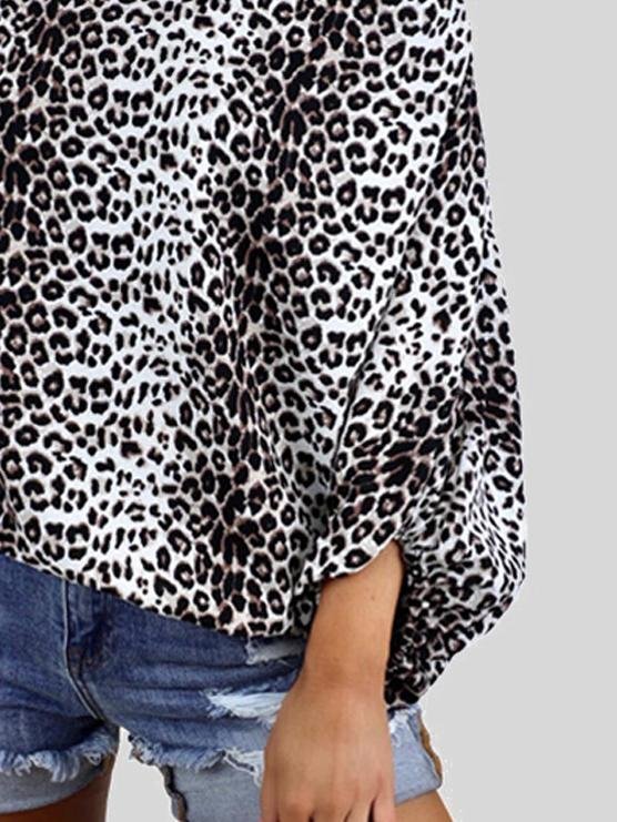 Leopard Print Oblique Collar Off Shoulder Long Sleeve Casual T-Shirt - T-Shirts - INS | Online Fashion Free Shipping Clothing, Dresses, Tops, Shoes - 18/06/2021 - 20-30 - color-leopard