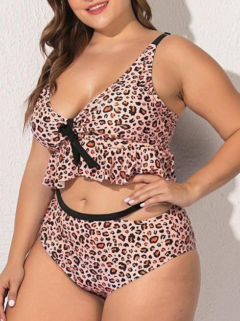 Leopard Print Ruffled Hem Bra Plus Size Swimsuit - Plus Swimsuits - INS | Online Fashion Free Shipping Clothing, Dresses, Tops, Shoes - 22/04/2021 - Catagory_Plus Swimsuits - Color_Leopard Print