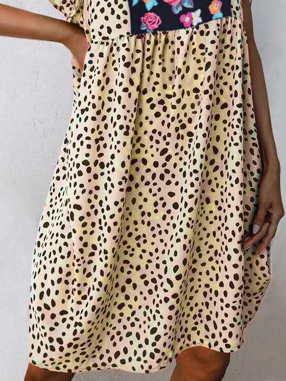 Leopard Print Short Sleeve Mini Dress - Mini Dresses - INS | Online Fashion Free Shipping Clothing, Dresses, Tops, Shoes - 19/06/2021 - 20-30 - Category_Mini Dresses