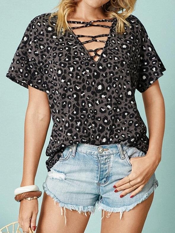 Leopard Print Short-sleeved Casual T-shirt - T-shirts - INS | Online Fashion Free Shipping Clothing, Dresses, Tops, Shoes - 10-20 - 21/06/2021 - color-gray