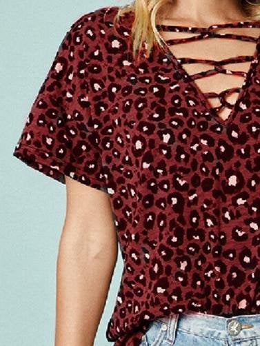 Leopard Print Short-sleeved Casual T-shirt - T-shirts - INS | Online Fashion Free Shipping Clothing, Dresses, Tops, Shoes - 10-20 - 21/06/2021 - color-gray