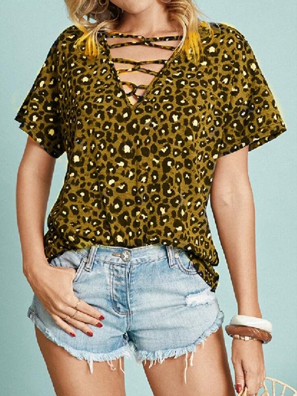 Leopard Print Short-sleeved Casual T-shirt - T-shirts - INS | Online Fashion Free Shipping Clothing, Dresses, Tops, Shoes - 10-20 - 21/06/2021 - color-gray