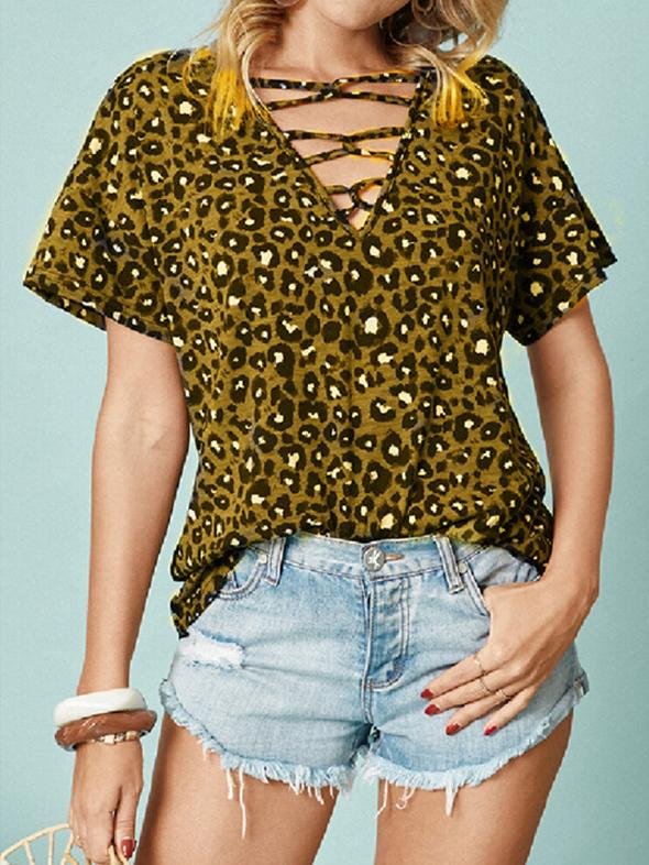 Leopard Print Short-sleeved Casual T-shirt - T-shirts - INS | Online Fashion Free Shipping Clothing, Dresses, Tops, Shoes - 10-20 - 21/06/2021 - color-gray