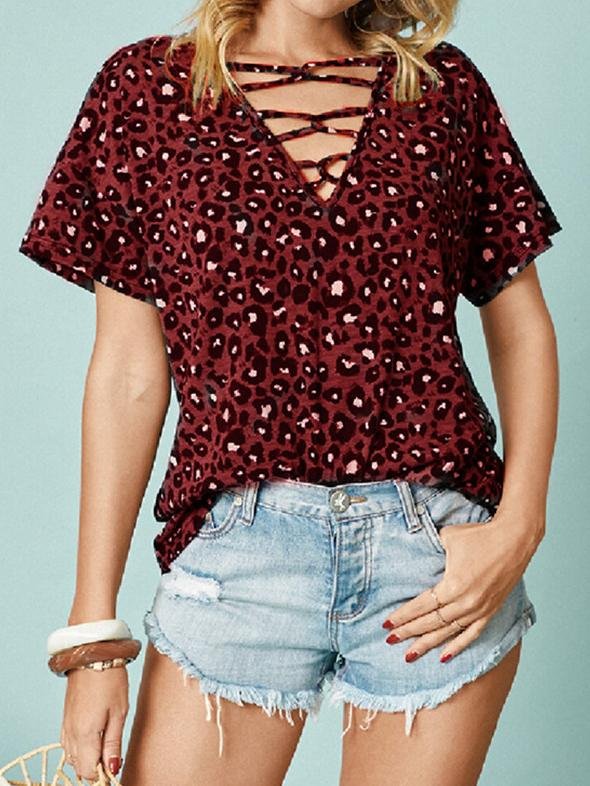 Leopard Print Short-sleeved Casual T-shirt - T-shirts - INS | Online Fashion Free Shipping Clothing, Dresses, Tops, Shoes - 10-20 - 21/06/2021 - color-gray