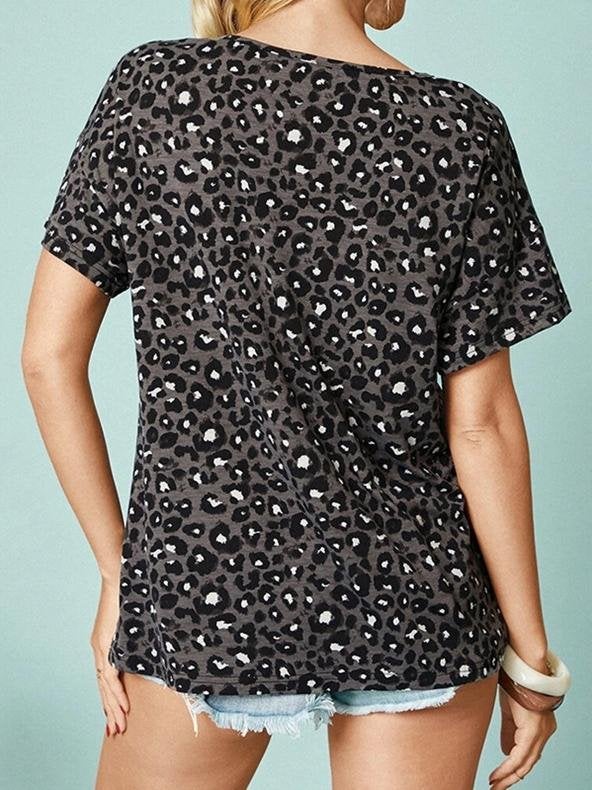 Leopard Print Short-sleeved Casual T-shirt - T-shirts - INS | Online Fashion Free Shipping Clothing, Dresses, Tops, Shoes - 10-20 - 21/06/2021 - color-gray