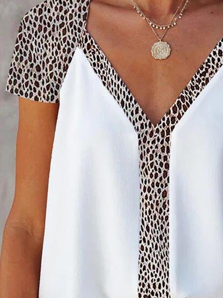 Leopard Print Stitching Casual Short Sleeve T-Shirt - T-Shirts - INS | Online Fashion Free Shipping Clothing, Dresses, Tops, Shoes - 15/06/2021 - Category_T-Shirts - Color_White