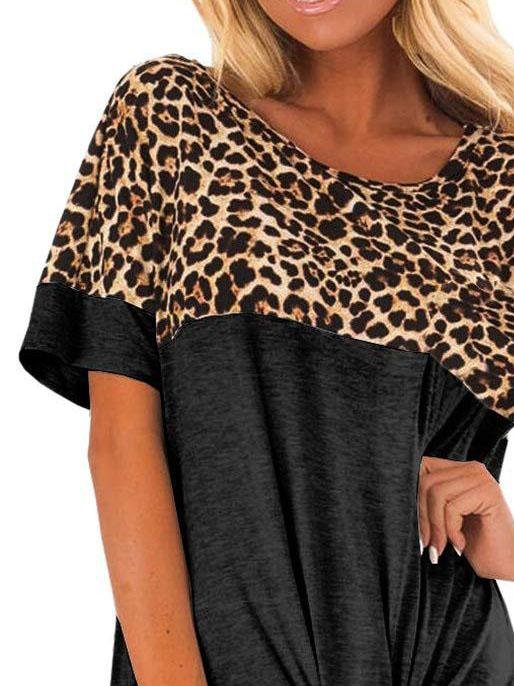 Leopard Print Stitching Ribbon Bow T-shirt - T-Shirts - INS | Online Fashion Free Shipping Clothing, Dresses, Tops, Shoes - 31/05/2021 - Category_T-Shirts - Category_Tops
