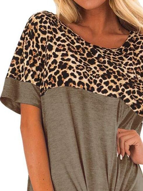 Leopard Print Stitching Ribbon Bow T-shirt - T-Shirts - INS | Online Fashion Free Shipping Clothing, Dresses, Tops, Shoes - 31/05/2021 - Category_T-Shirts - Category_Tops
