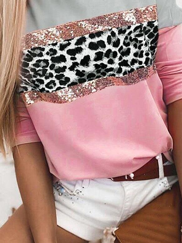 Leopard Print Stitching Sequins Contrast Top - T-shirts - INS | Online Fashion Free Shipping Clothing, Dresses, Tops, Shoes - 20-30 - 22/07/2021 - color-black