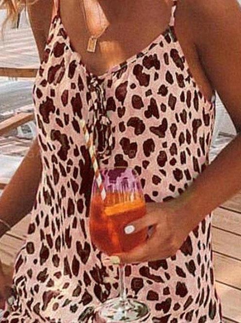 Leopard Print V-neck Casual Suspender Dress - Mini Dresses - INS | Online Fashion Free Shipping Clothing, Dresses, Tops, Shoes - 02/06/2021 - Category_Mini Dresses - Color_Pink