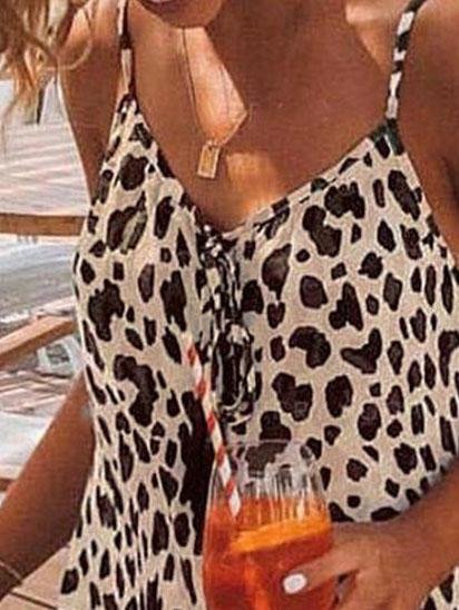 Leopard Print V-neck Casual Suspender Dress - Mini Dresses - INS | Online Fashion Free Shipping Clothing, Dresses, Tops, Shoes - 02/06/2021 - Category_Mini Dresses - Color_Pink