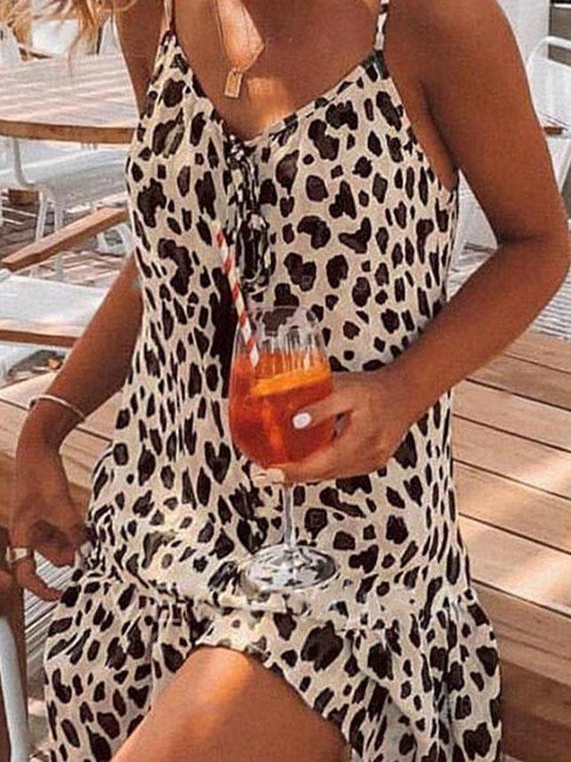 Leopard Print V-neck Casual Suspender Dress - Mini Dresses - INS | Online Fashion Free Shipping Clothing, Dresses, Tops, Shoes - 02/06/2021 - Category_Mini Dresses - Color_Pink