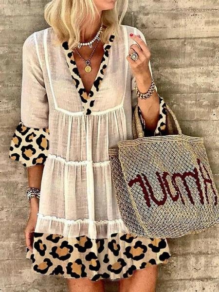 Leopard Stitching Deep V Neck Mini Dress - Mini Dresses - INS | Online Fashion Free Shipping Clothing, Dresses, Tops, Shoes - 15/06/2021 - Color_Apricot - Color_Black