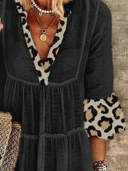 Leopard Stitching Deep V Neck Mini Dress - Mini Dresses - INS | Online Fashion Free Shipping Clothing, Dresses, Tops, Shoes - 15/06/2021 - Color_Apricot - Color_Black