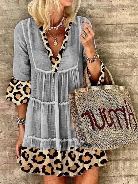 Leopard Stitching Deep V Neck Mini Dress - Mini Dresses - INS | Online Fashion Free Shipping Clothing, Dresses, Tops, Shoes - 15/06/2021 - Color_Apricot - Color_Black
