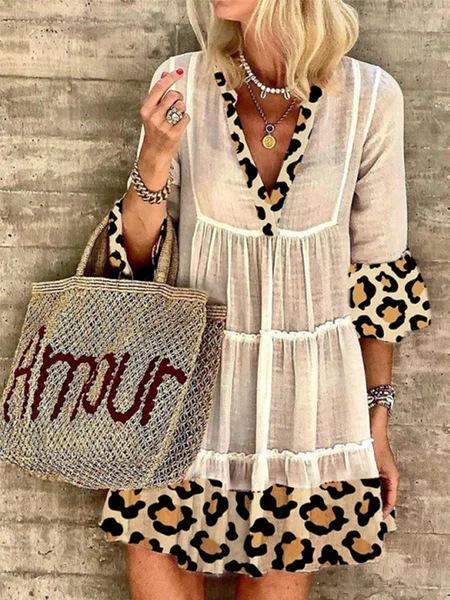 Leopard Stitching Deep V Neck Mini Dress - Mini Dresses - INS | Online Fashion Free Shipping Clothing, Dresses, Tops, Shoes - 15/06/2021 - Color_Apricot - Color_Black