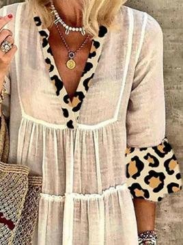 Leopard Stitching Deep V Neck Mini Dress - Mini Dresses - INS | Online Fashion Free Shipping Clothing, Dresses, Tops, Shoes - 15/06/2021 - Color_Apricot - Color_Black