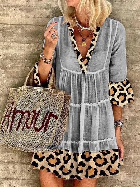 Leopard Stitching Deep V Neck Mini Dress - Mini Dresses - INS | Online Fashion Free Shipping Clothing, Dresses, Tops, Shoes - 15/06/2021 - Color_Apricot - Color_Black