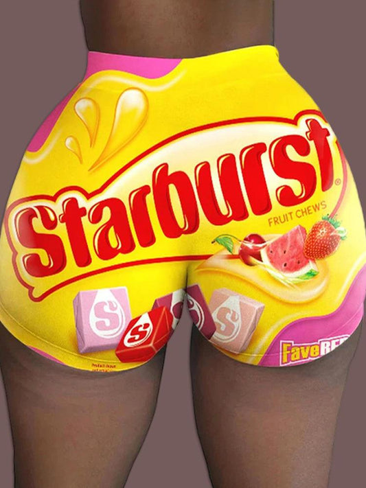 Letter Cartoon Print High Waist Casual Shorts - Shorts - INS | Online Fashion Free Shipping Clothing, Dresses, Tops, Shoes - 04/05/2021 - Category_Shorts - Color_Yellow