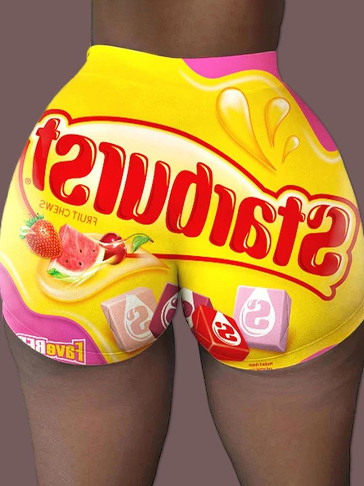 Letter Cartoon Print High Waist Casual Shorts - Shorts - INS | Online Fashion Free Shipping Clothing, Dresses, Tops, Shoes - 04/05/2021 - Category_Shorts - Color_Yellow