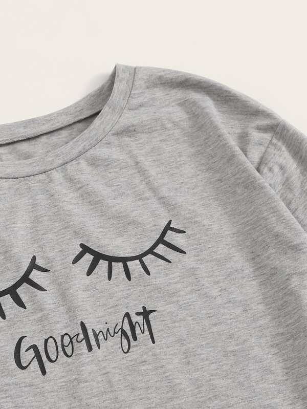 Letter & Eyelash Print PJ Set - INS | Online Fashion Free Shipping Clothing, Dresses, Tops, Shoes