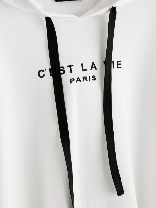 Letter Graphic Drop Shoulder Raw Hem Crop Hoodie - INS | Online Fashion Free Shipping Clothing, Dresses, Tops, Shoes