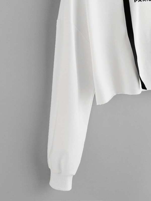 Letter Graphic Drop Shoulder Raw Hem Crop Hoodie - INS | Online Fashion Free Shipping Clothing, Dresses, Tops, Shoes