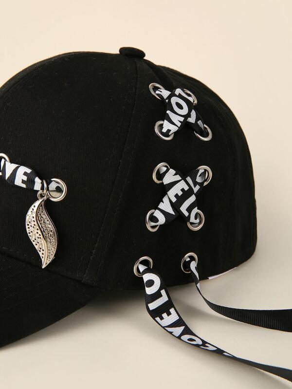 Letter Graphic Ribbon Decor Baseball Cap - INS | Online Fashion Free Shipping Clothing, Dresses, Tops, Shoes
