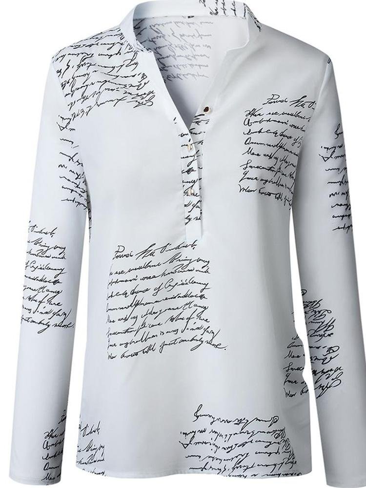 Letter Print Button Design Casual Shirt - Blouses - INS | Online Fashion Free Shipping Clothing, Dresses, Tops, Shoes - 29/04/2021 - BLO210429045 - Blouses