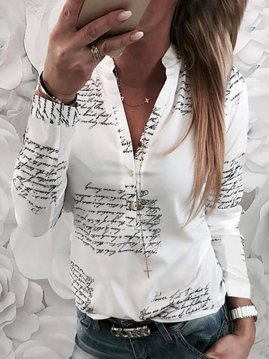 Letter Print Button Design Casual Shirt - Blouses - INS | Online Fashion Free Shipping Clothing, Dresses, Tops, Shoes - 29/04/2021 - BLO210429045 - Blouses