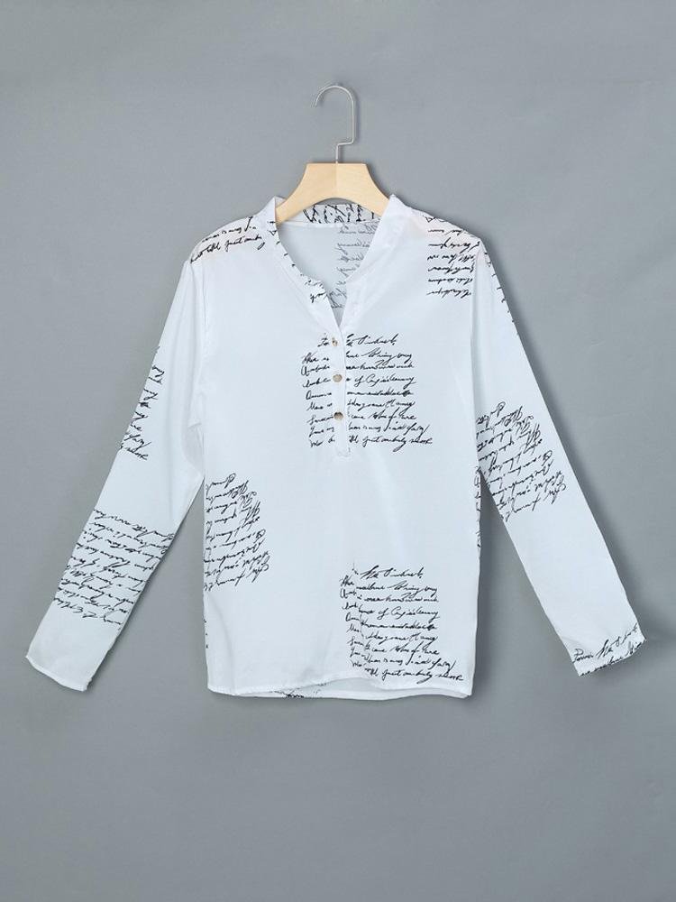 Letter Print Button Design Casual Shirt - Blouses - INS | Online Fashion Free Shipping Clothing, Dresses, Tops, Shoes - 29/04/2021 - BLO210429045 - Blouses