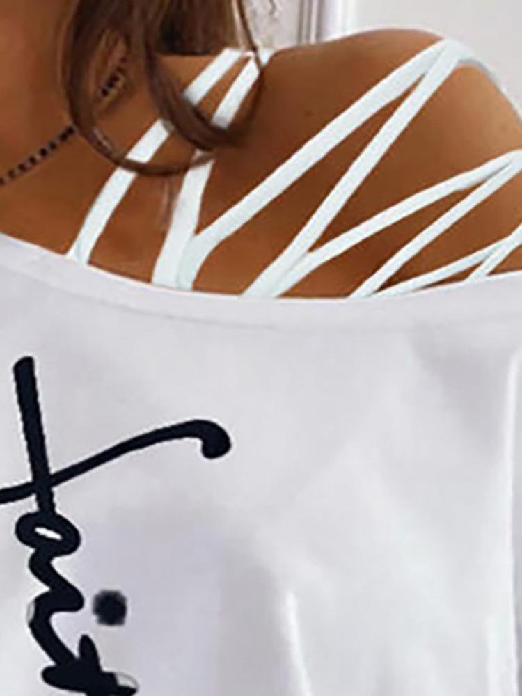 Letter Print Cutout Strappy Short Sleeve T-shirt - T-Shirts - INS | Online Fashion Free Shipping Clothing, Dresses, Tops, Shoes - 27/04/2021 - Color_White - Season_Summer