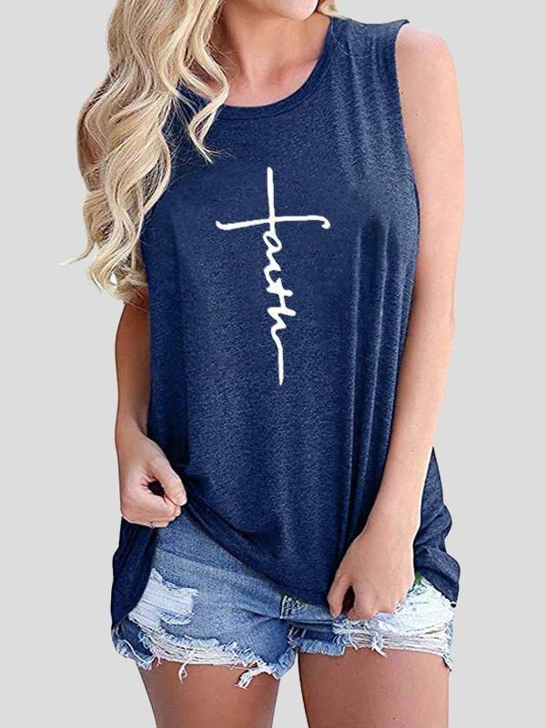 Letter Print Round Neck Casual Sleeveless Vest - Tank Tops - INS | Online Fashion Free Shipping Clothing, Dresses, Tops, Shoes - 07/07/2021 - 10-20 - color-black