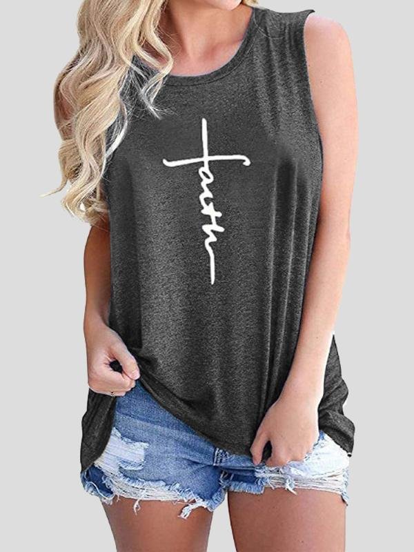 Letter Print Round Neck Casual Sleeveless Vest - Tank Tops - INS | Online Fashion Free Shipping Clothing, Dresses, Tops, Shoes - 07/07/2021 - 10-20 - color-black