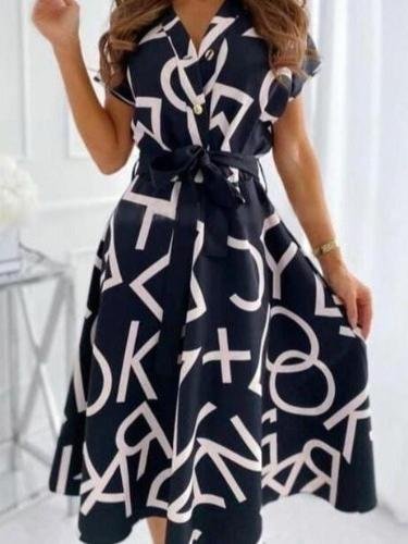 Letter Print Short-sleeved A-line Dress - Midi Dresses - INS | Online Fashion Free Shipping Clothing, Dresses, Tops, Shoes - 08/06/2021 - Color_Black - Color_Pink