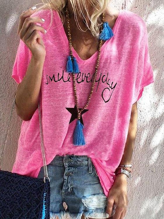 Letter Print V-neck Loose Short Sleeve T-shirt - T-shirts - INS | Online Fashion Free Shipping Clothing, Dresses, Tops, Shoes - 10/06/2021 - Color_Gray - Color_Green