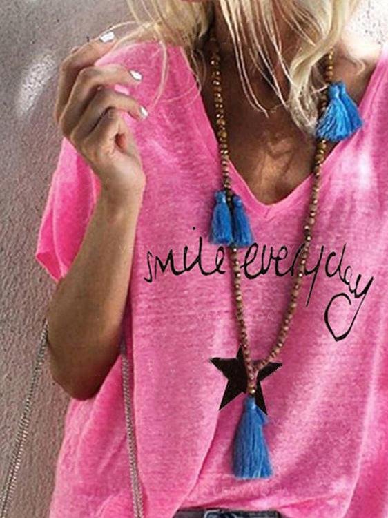 Letter Print V-neck Loose Short Sleeve T-shirt - T-shirts - INS | Online Fashion Free Shipping Clothing, Dresses, Tops, Shoes - 10/06/2021 - Color_Gray - Color_Green