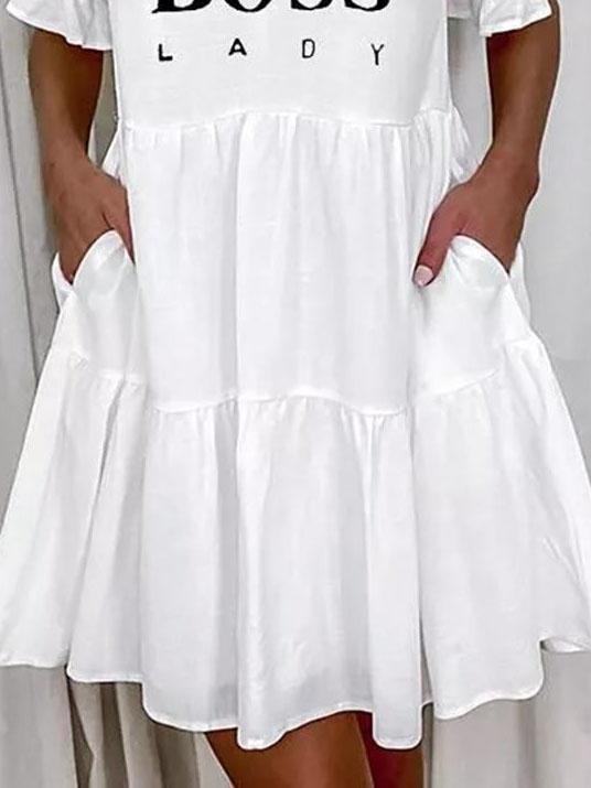 Letter Print V-neck Short Sleeve Ruffle Dress - Mini Dresses - INS | Online Fashion Free Shipping Clothing, Dresses, Tops, Shoes - 01/06/2021 - Category_Mini Dresses - Color_White