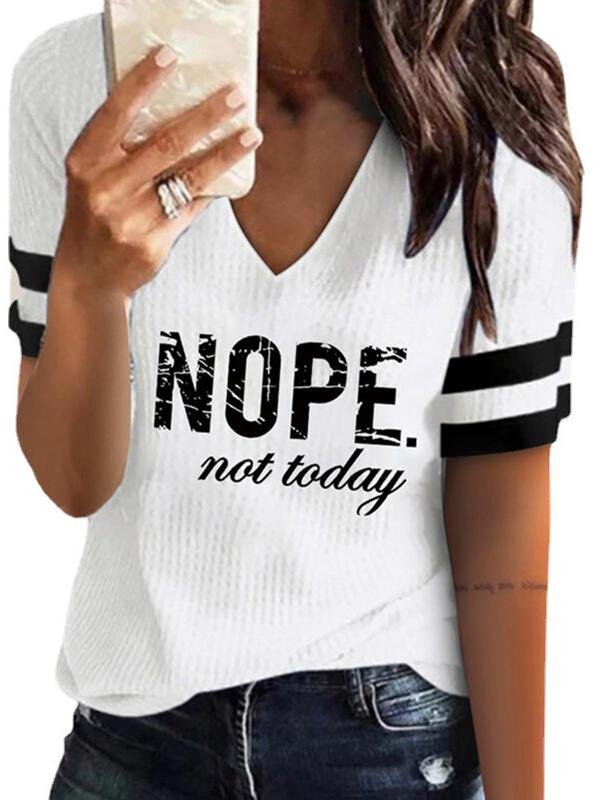 Letter Print V-neck Short-sleeved T-shirt - T-shirts - INS | Online Fashion Free Shipping Clothing, Dresses, Tops, Shoes - 31/05/2021 - Color_White - LXQ