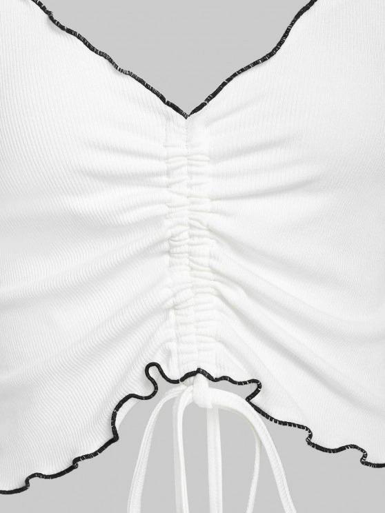 Lettuce Trim Ribbed Cinched Plunging T Shirt - T-shirts - INS | Online Fashion Free Shipping Clothing, Dresses, Tops, Shoes - 02/09/2021 - Autumn - Casual