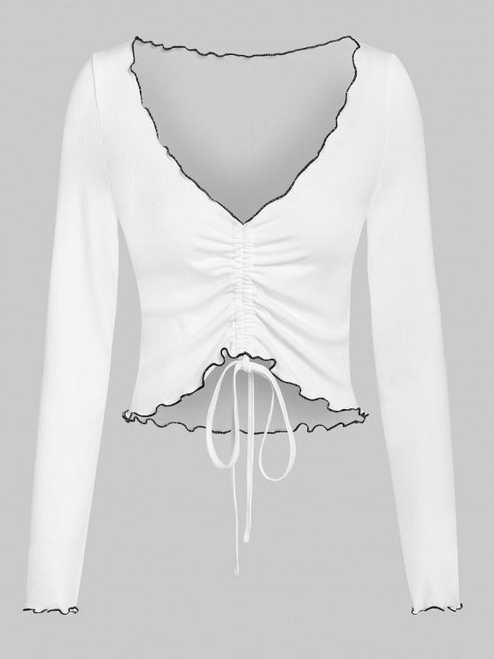 Lettuce Trim Ribbed Cinched Plunging T Shirt - T-shirts - INS | Online Fashion Free Shipping Clothing, Dresses, Tops, Shoes - 02/09/2021 - Autumn - Casual