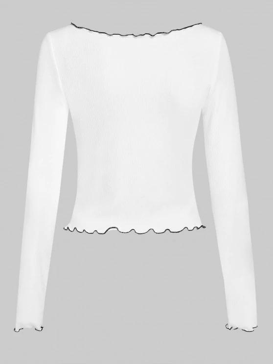 Lettuce Trim Ribbed Cinched Plunging T Shirt - T-shirts - INS | Online Fashion Free Shipping Clothing, Dresses, Tops, Shoes - 02/09/2021 - Autumn - Casual