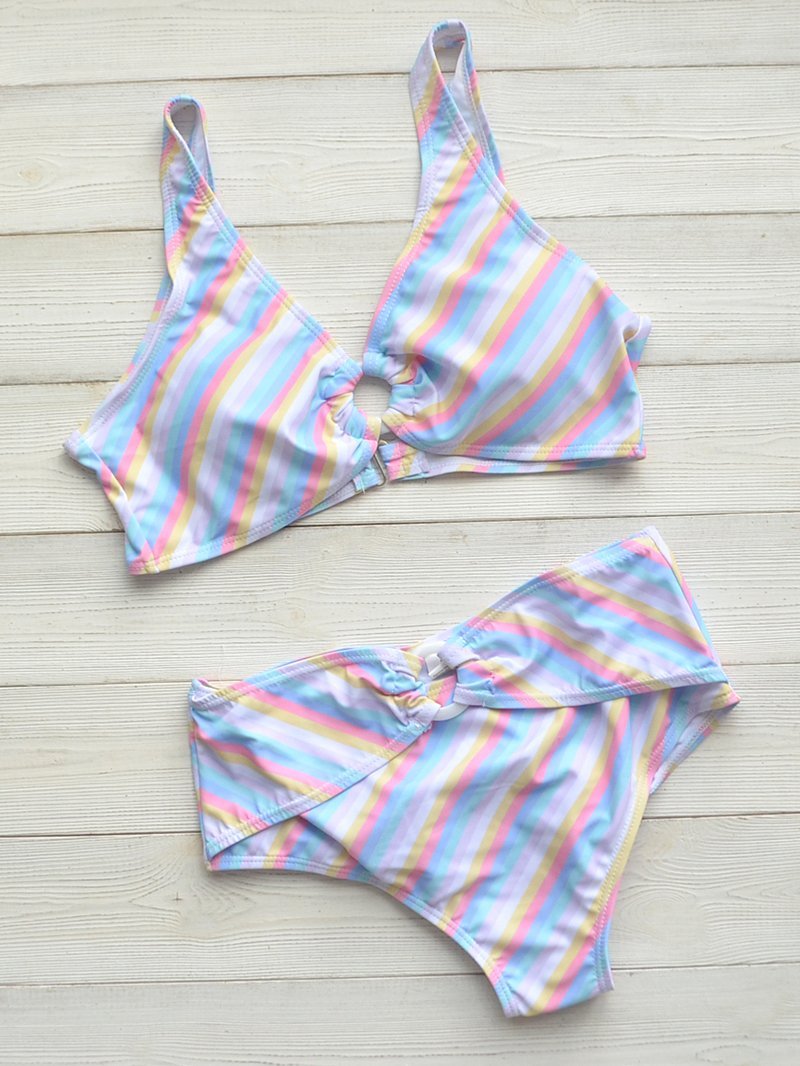 Light Rainbow Strap O-Ring Swimsuit - Bikini - INS | Online Fashion Free Shipping Clothing, Dresses, Tops, Shoes - 06/04/2021 - Bikini - L