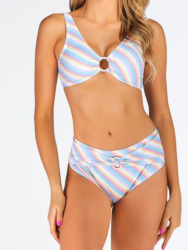Light Rainbow Strap O-Ring Swimsuit - Bikinis - INS | Online Fashion Free Shipping Clothing, Dresses, Tops, Shoes - 06/04/2021 - AMZ - Bikini